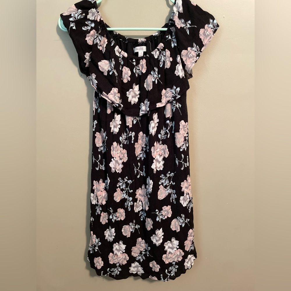 Off shoulder black floral flowy dress